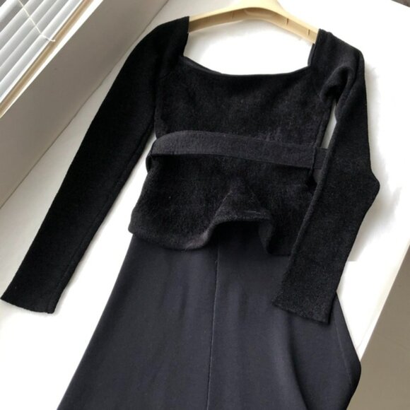 Self-portrait Black Chenille Knit Crystal Trim Midi Dress - Picture 12 of 12